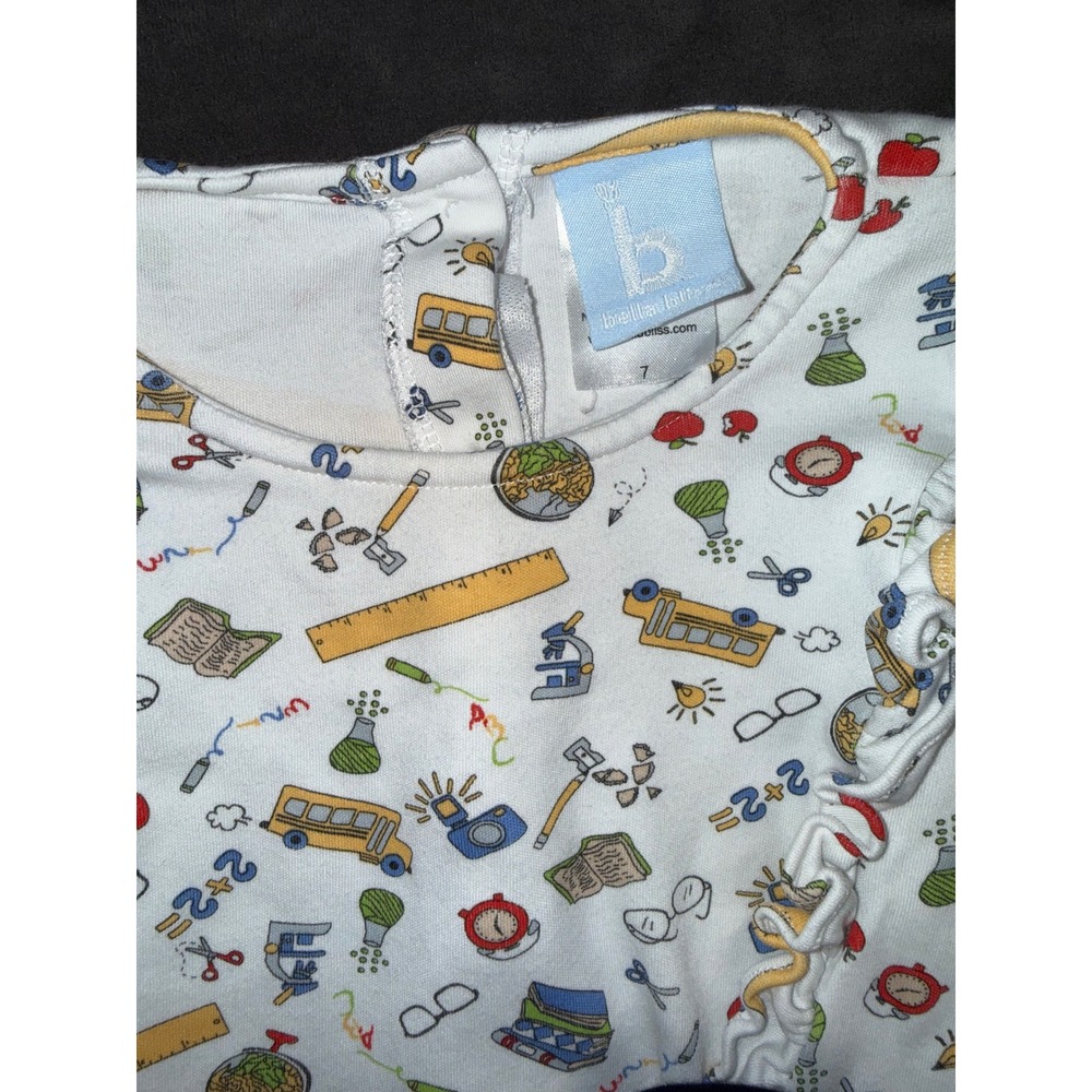 Bella Bliss Girls Back to School Dress White School Bus Print Ruffle Sash Size 7 - Picture 2 of 5